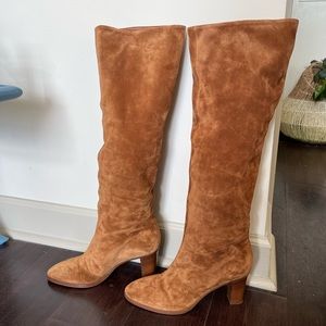 VINCE. Casper Heeled Knee High Boots Brown Suede Slouchy Pull On Size 10